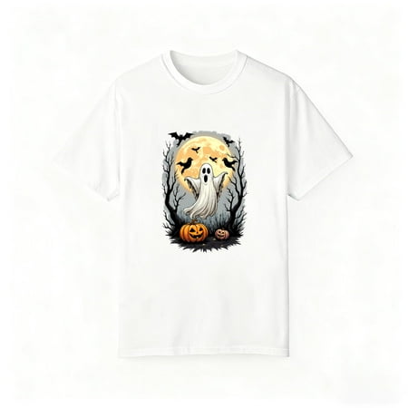 Halloween Traditional Pumpkins Trees T Shirt Scene Graphic Tees Crow Silhouettes Tops Vintage White S-5XL
