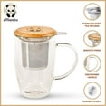 thumbnail image 4 of Tasse en Verre à Double Paroi avec Infuseur à Thé en Acier Inoxydable et Couvercle en Bambou - 450 ml, 4 of 5
