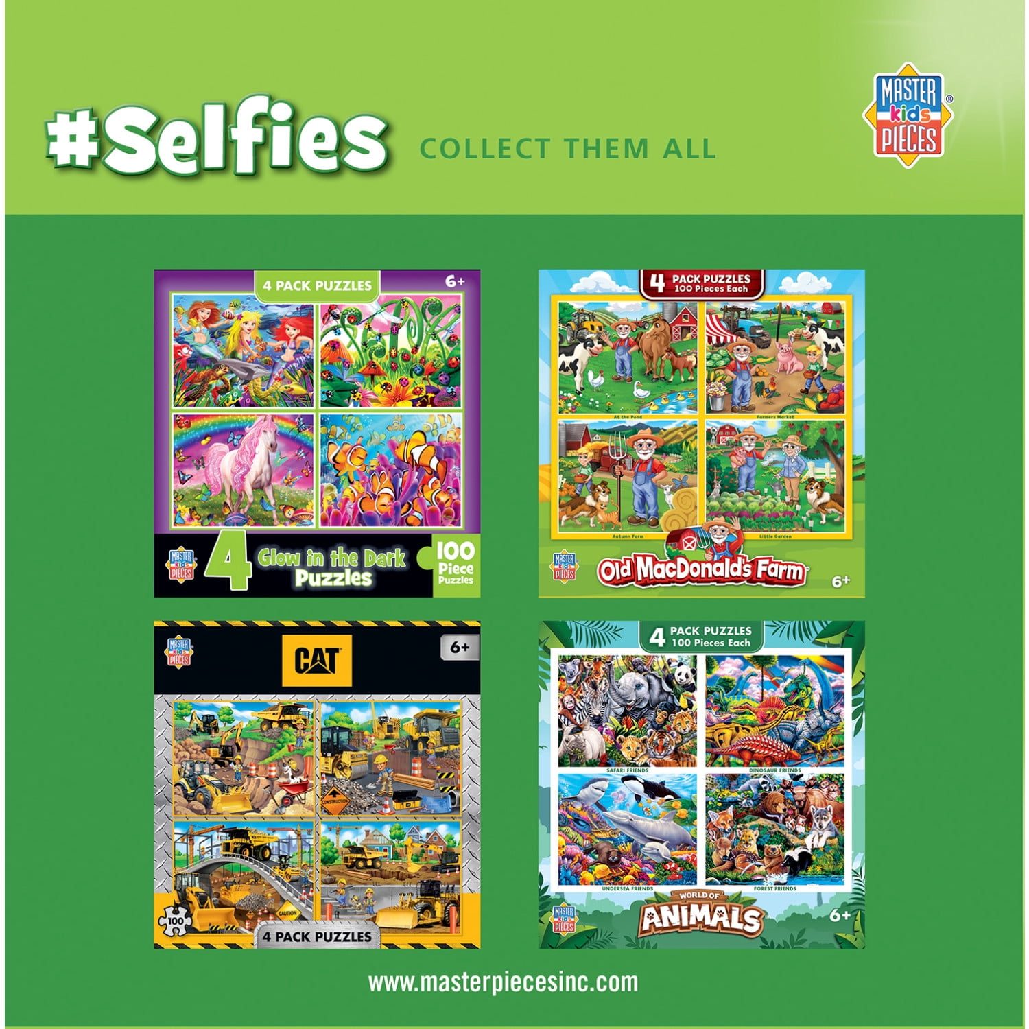 MasterPieces, Puzzle Set, Selfies 4-Pack 100 Piece 8x10 inch