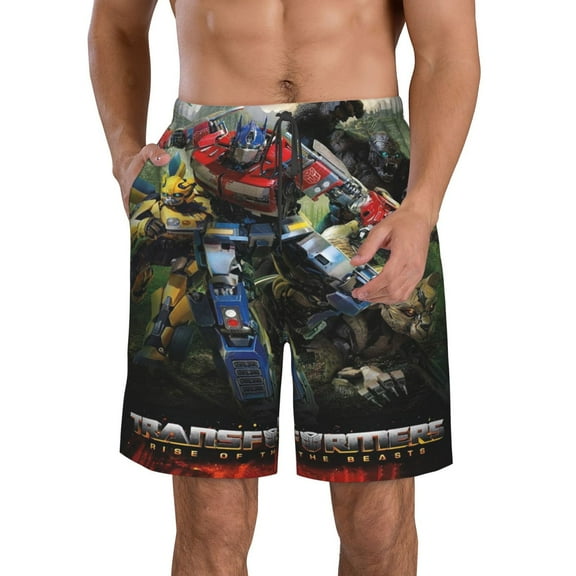 Men's Transformers Beach Shorts Hot Summer Swim Trunks Sports Running Bathing Suits with Mesh Lining