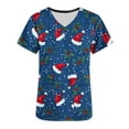 thumbnail image 5 of Feancey Christmas Nursing Shirts for Women Stretchy Scrub Tops Holiday Casual Short Sleeve V-neck Tunic Blouse Xmas Fashion Working T-Shirts with Pockets Blue XXL, 5 of 5