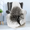 thumbnail image 4 of Grey Soft Flannel Fleece Throw Blanket, Photo of a Big Tree on a Field Branches Fall Season Monochromic Landscape Artwork, Cozy Plush for Indoor and Outdoor Use, 50" x 70", Beige Black, by Ambesonne, 4 of 5