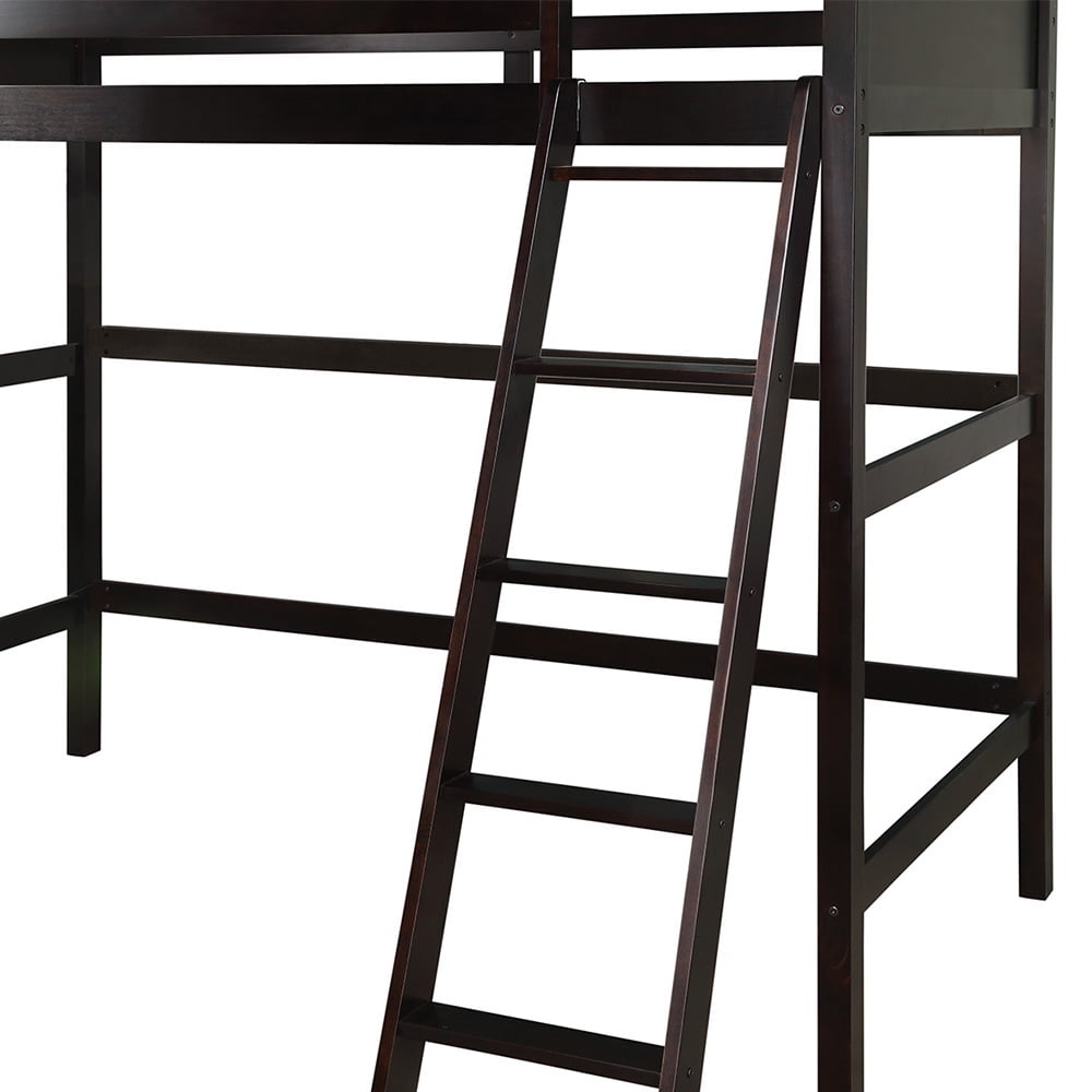 Private Jungle Twin Size Loft Bed with Ladder and Guard for Teens Bedroom, Espresso