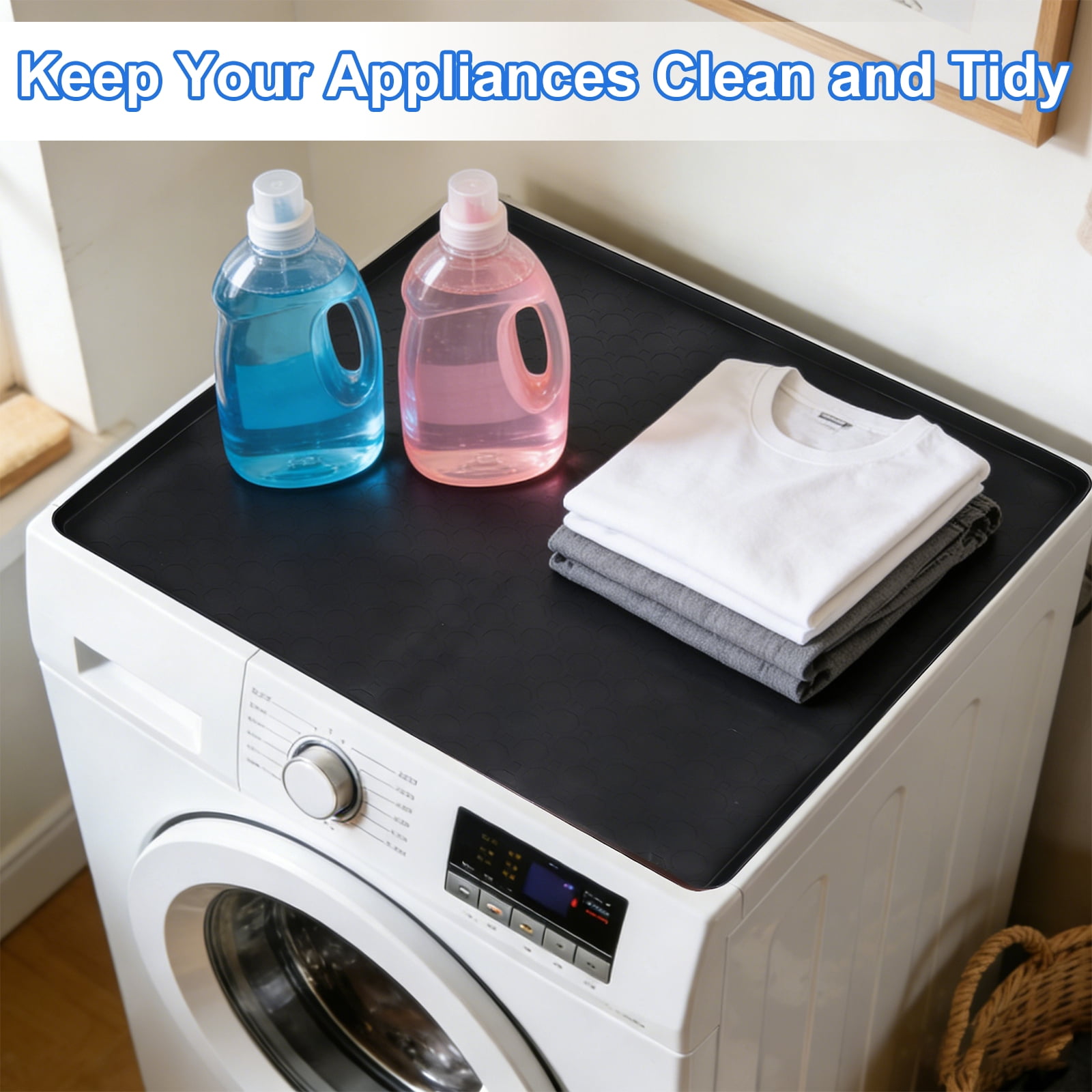 Uxcell 2Pcs Washer and Dryer Top Protector Mat (19.7" x 19.7") - Non-Slip Heat-Resistant Leak-Proof Washable, Silicone Washing Machine Top Cover Pad for Home/Kitchen/Laundry Room, Black
