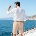 thumbnail image 4 of Domuza Mens Shorts High Waist Linen Pleated Formal Casual Rolled Cuff for Summer Khaki M, 4 of 4