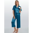 thumbnail image 6 of DAKIMOE Silk Satin Pajama Set for Women Capri Pajamas Short Sleeve Button Down Two Piece Pjs Sleepwear Soft Loungewear Nightwear, 6 of 8