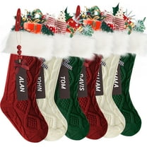 Yexmas 6-Pack Christmas Stockings, 18" Personalized Xmas Stockings, Large Knitted Stockings for Holiday Party Decor Burgundy, lvory, Green