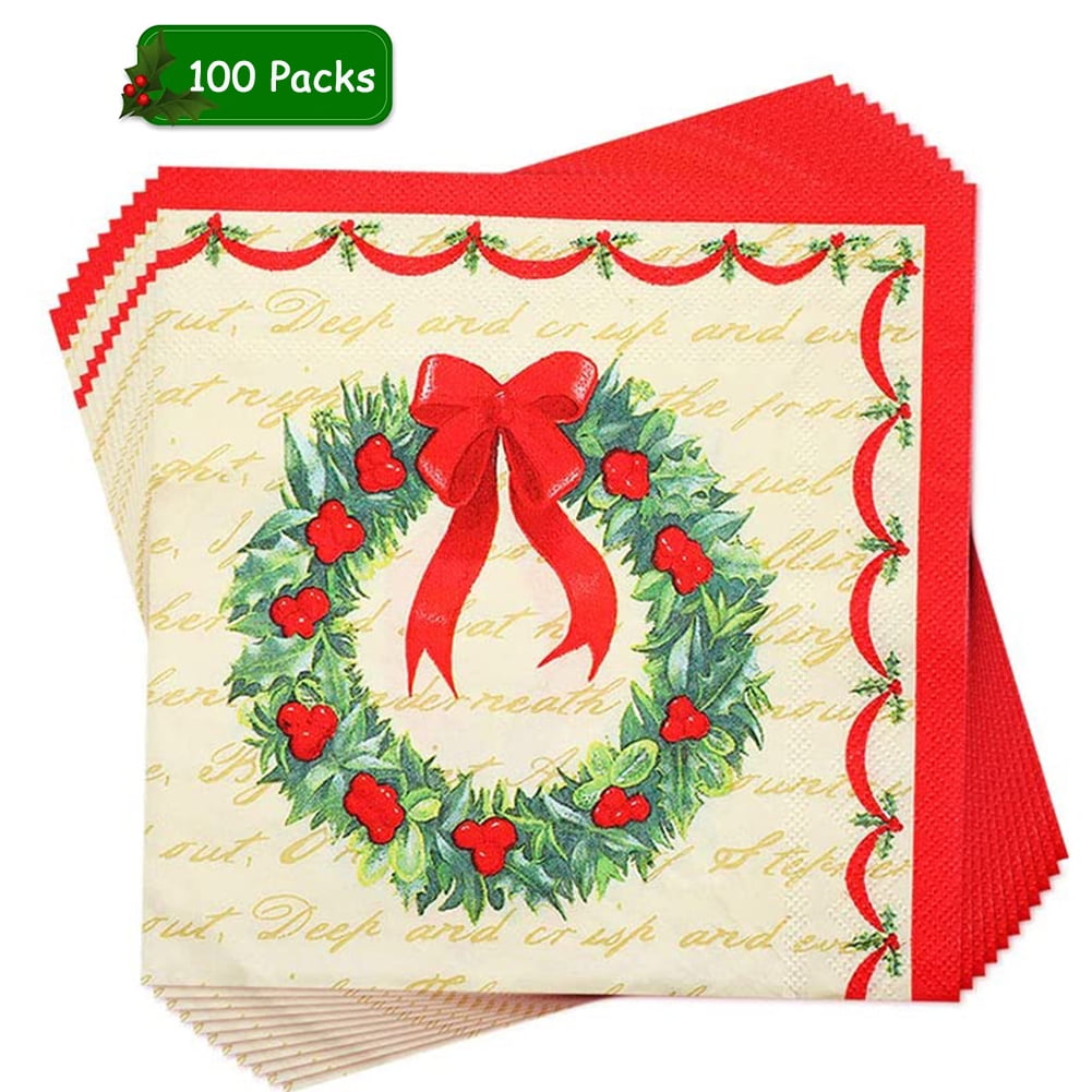 Jubor Cocktail Napkins Papers 100 Pcs Christmas Wreath