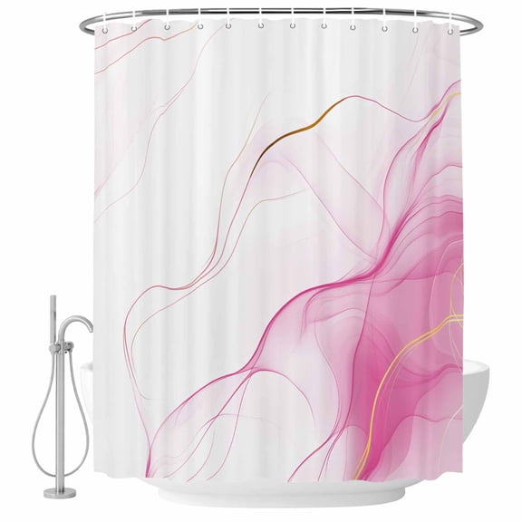 Pink Water Ripple Fabric Shower Curtain Marble Modern Art Washable Shower Curtains for Bathroom, Waterproof Bath Curtain with Hooks Home Decor 72x72in