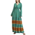 thumbnail image 1 of Pudcoco Robe Longue Femme, Imprimé Floral Col en V Manches Longues Nouée une-Pièce pour Printemps Automne, 1 of 5