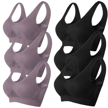 TrendVibe365 Padded Sports Bras for Women Plus Size Multipack Mesh Wirefree Push up Bralette Padded U Back Wide Strap Support Corset Full Coverage Crop Tank Top Comfortable Shapewear Purple 6XL