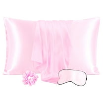 Unique Bargains Set of 2 Durable Soft Enveloped Closure Satin Pillowcase Pink Standard(20"x26")