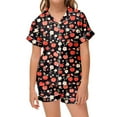 thumbnail image 2 of Satin Pajamas,Apple & Floral Print Pajama Set Button Down Tops Set 2 PC Girls' Fashion Pajamas Set Silk Pjs For Girls 8-9 Years, 2 of 4