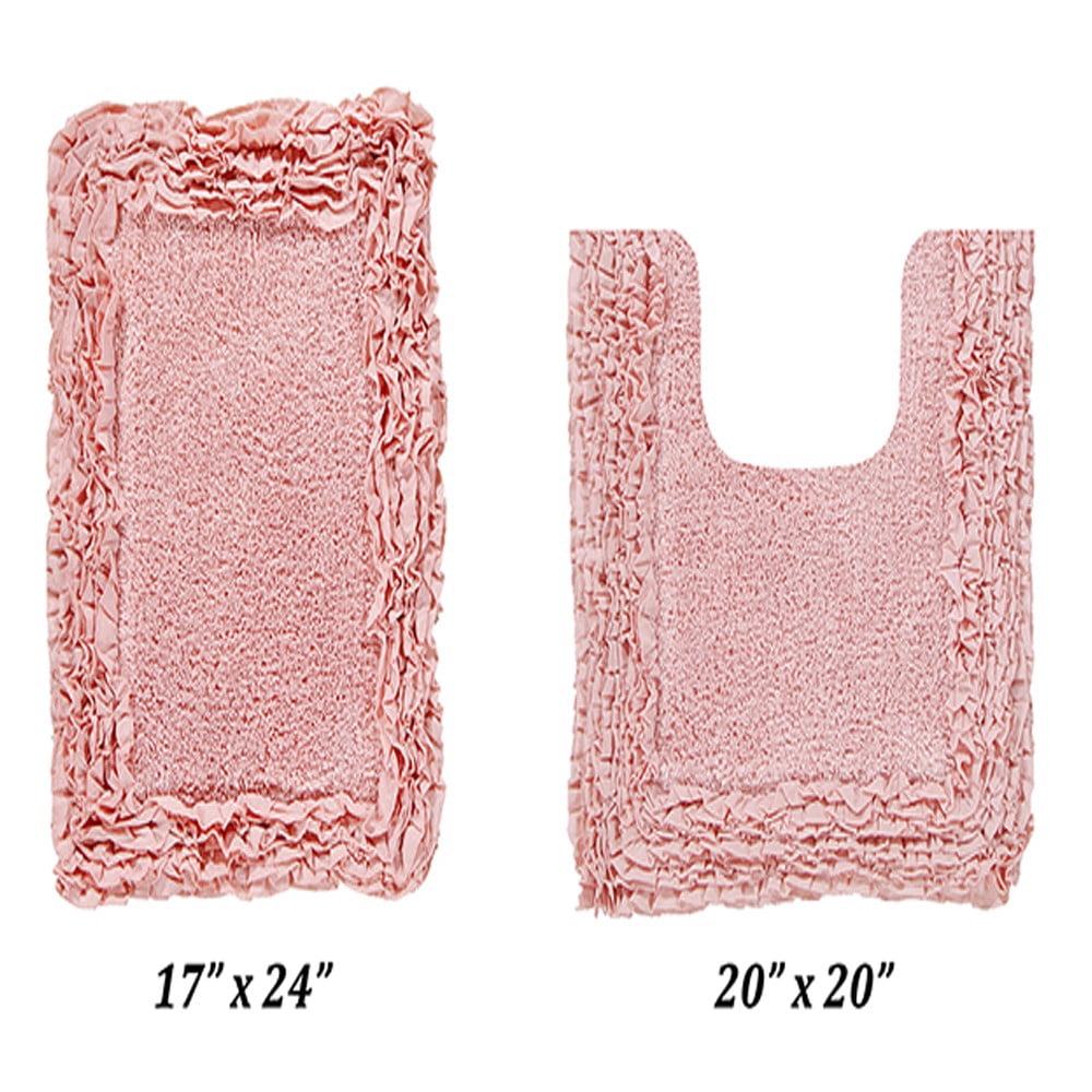Better Trends 2 Piece Bathroom Rug Set 100% Cotton, Extra Soft, Water Absorbent & Non Slip Bath Mat, Ruffle Border, (Pink) Shaggy Border Collection