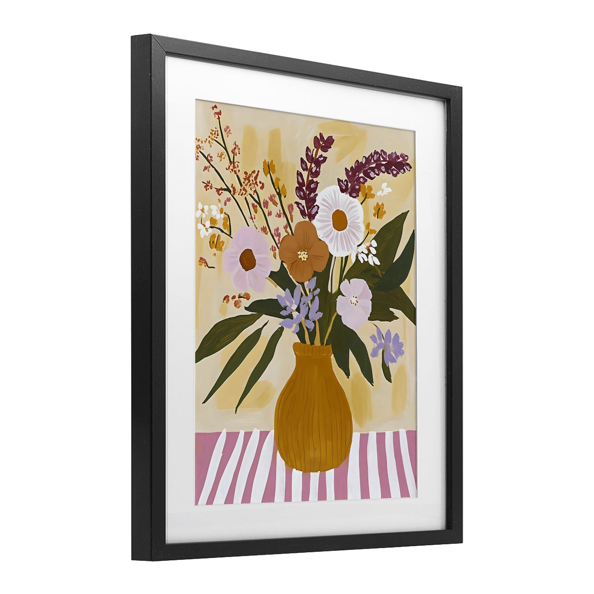 Stupell Industries Boho Flowers on Pink Stripes Black Framed Print Under Glass, design by Creative Studio