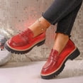 thumbnail image 6 of Red Ladies Everyday Slip-On Loafers With Bow Accent Round Toe Thick Platform Sole Low Heel Flats For Comfort And Style, 6 of 9