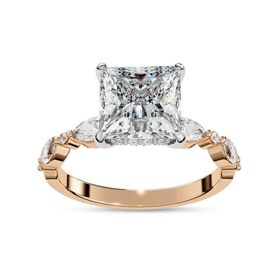 IGI Certified Lab Grown Diamond Engagement Ring | Center 7.5MM Princess Cut Hidden Halo Solitaire Stackable Wedding Rings For Women In 18K Solid Rose Gold | F-G, VS-SI Quality (3.25 Ctw) Ring Size-9