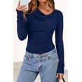 thumbnail image 6 of PRETTYGARDEN Women's Long Sleeve Cowl Neck Ribbed Knit Fall Shirts Slim Fit Ruched Going Out Crop Tops Basic T-Shirts, 6 of 9