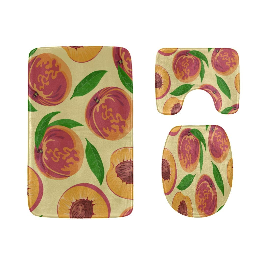 PUDMAD Delicious Yellow Peach 3 Piece Bathroom Rugs Set Bath Rug