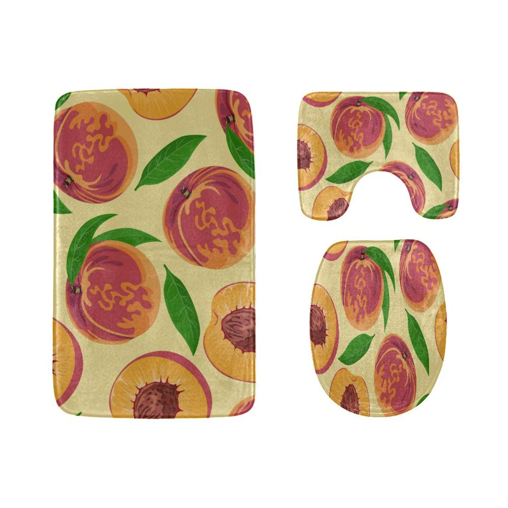 PUDMAD Delicious Yellow Peach 3 Piece Bathroom Rugs Set Bath Rug