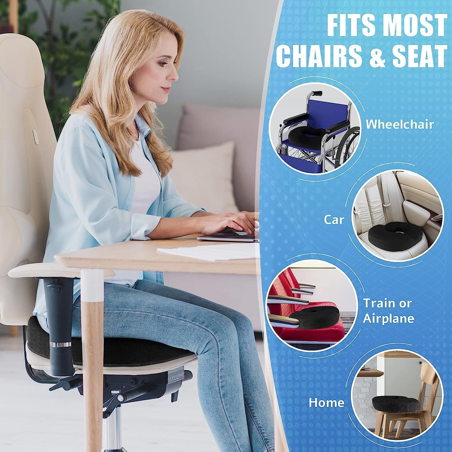Pound Technology Donut Seat Cushion - Ultimate Comfort Memory Foam for Home & Office