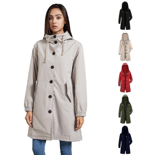 Chaqueta cortavientos con capucha a prueba de salpicaduras para mujer, Chaqueta larga informal para mujer, abrigo holgado de talla grande para clima al aire libre, Otoño/Invierno