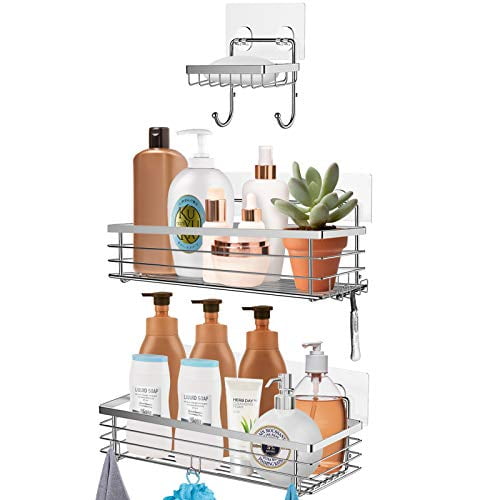 Orimade Adhesive Shower Caddy Soap Dish Holder Shelf with 5 Hooks