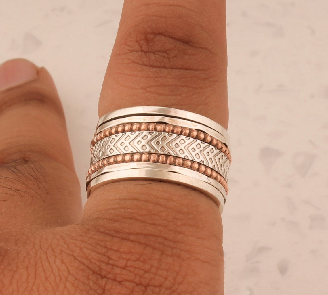 SS DESIGNS Fidget Spinner Ring Handmade 925 Sterling Silver Band | Anxiety Relief Ring, Stress Reducing Jewelry, Meditation Spinner for Men & Women