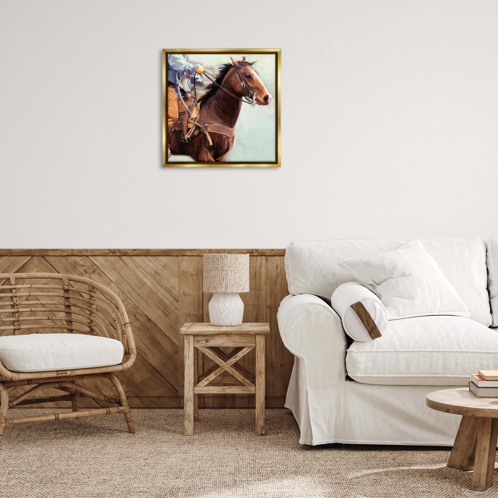 Stupell Industries Galloping Western Cowboy Animals & Insects Painting Gold Floater Framed Canvas Art Print Wall Art, 25 x 25