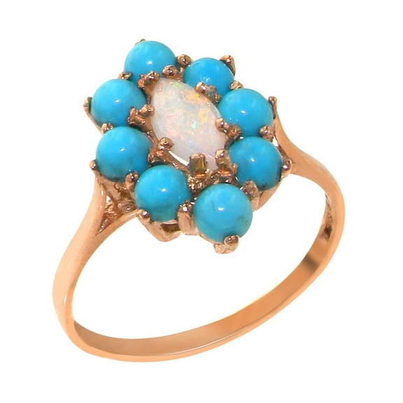 LBG British Made 10k Rose Gold Natural Opal & Turquoise Womens Statement Ring - 33 size options - Size 10