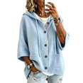 thumbnail image 2 of Women 3/4 Sleeve Button Drawstring Hooded Knit Cardigan Sweater with Pocket, 2XL, 2 of 6