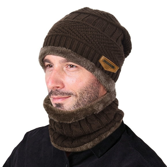 Warm Knitted Hat and Circle Scarf with Fleece Lining, 2 Pieces