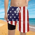 thumbnail image 2 of LIIPEE Boys Shorts Casual Summer Alternating Red And White And Five-Pointed Stars Elastic Drawstring Waist Swim Trunks With Inner Pockets Kids Children Comfortable Cute Beach Shorts,7 Years, 2 of 4