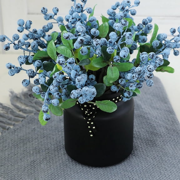 Getwin Household Imitation,Simulated Blueberry Branches,Blueberry Picks with Green Leaves Lifelike Artificial Flowers Arrangement for Diy Wedding Bridal Bouquet Home Christmas