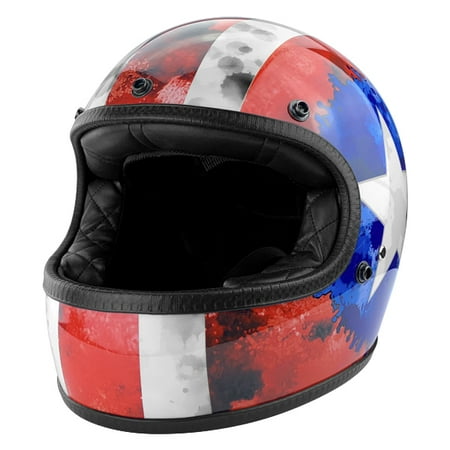 Full Face Fiberglass DOT Vintage Style Motorcycle Helmet Gloss Red American