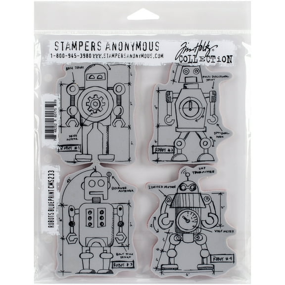Tim Holtz Cling Stamps 7"X8.5"-Robots Blueprint
