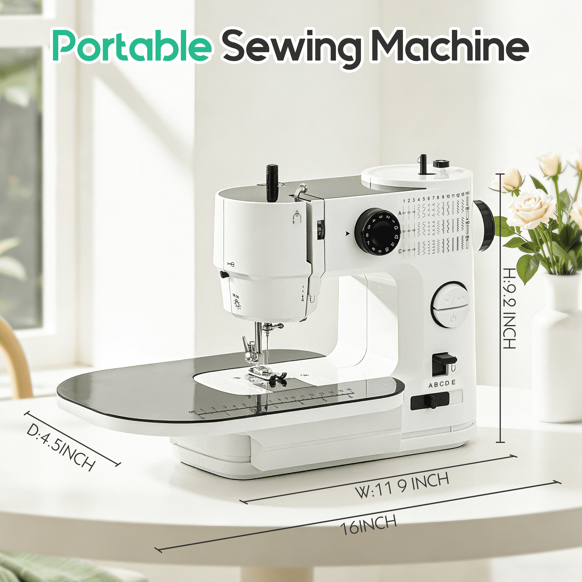 BCOOSS Sewing Machine for Beginners Adults, 39 Stitches Portable Small Sewing Machine with Extension Table and Sewing Kits