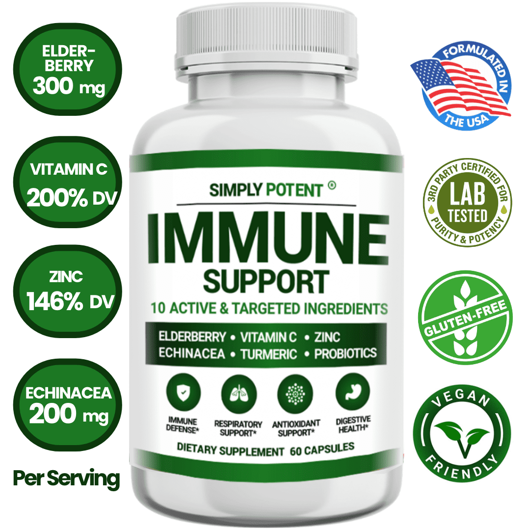 Elderberry Immune Support with Vitamin C, Echinacea, Zinc, Turmeric & Probiotics for Immunity Boost– Full Spectrum Immune Defence Supplement, 60 Capsules