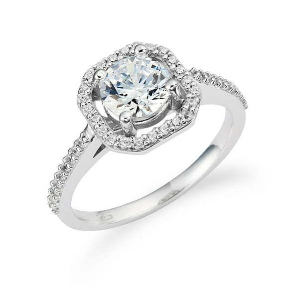 925 Sterling Silver Square Halo Wedding Engagement Ring