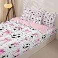 thumbnail image 3 of Homewish Cute Bow Knot Zipper Twin Comforter Sets with Fitted Sheet and 2 Pillowcases For Girl,Football Sport Games Ball Theme Kids Zipper Bedding Set,Pink Reversible,4 Pieces, 3 of 7