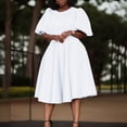 thumbnail image 2 of Sngxgn Women's V Neck Flared Sleeve Dress Elastic Waist Tiered Belted Ruffle Hem Mini Dress(White,XL), 2 of 9