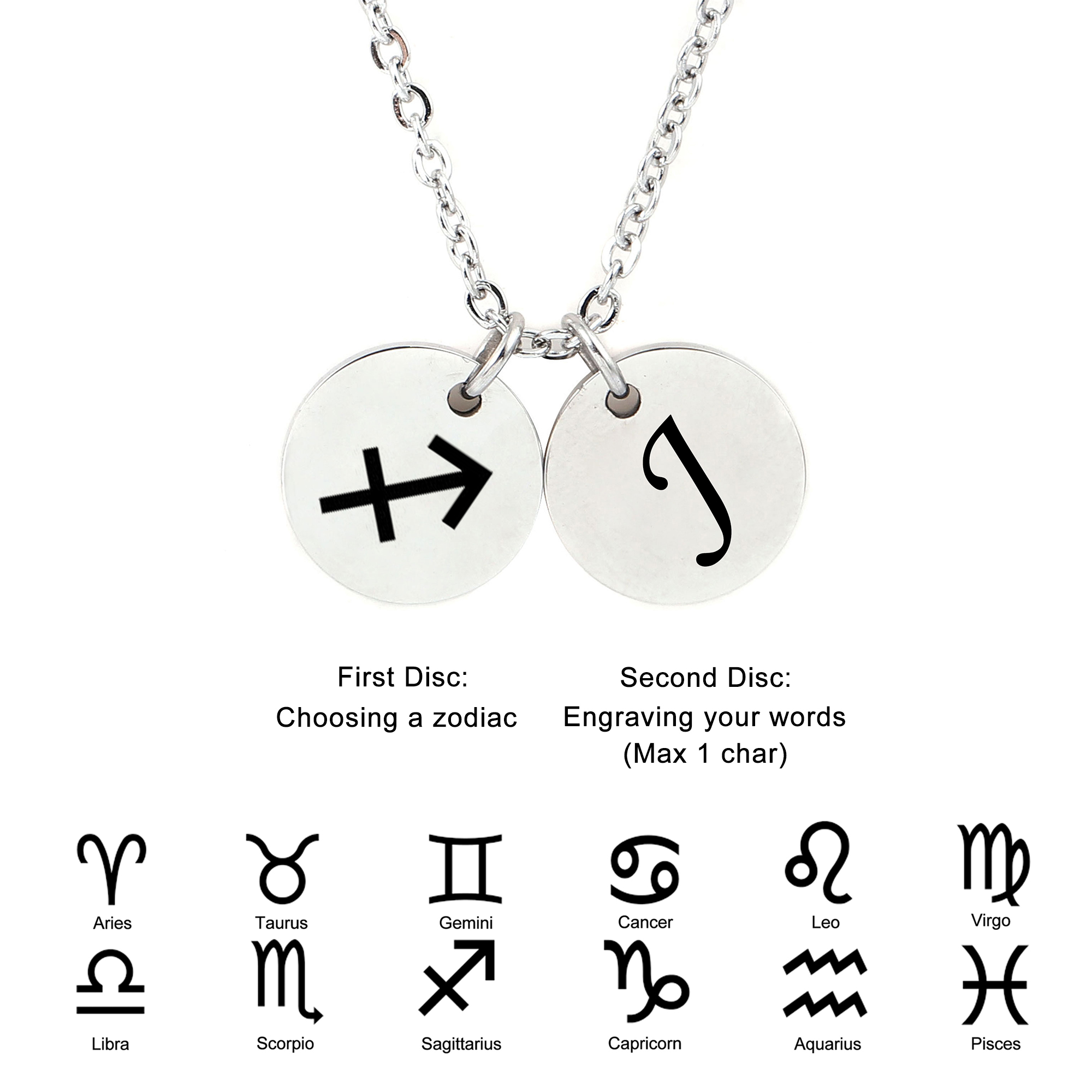 Anavia Stainless Steel Round Constellation Necklace Zodiac Symbol Pendant / Initial Pendant 18 inch