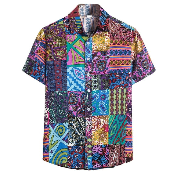 RKSTN Mens Shirts Short Sleeve Cardigan Short Sleeve Hawaiian Beach Flower Shirt Turtleneck Shirt Hawaiian Shirts for Men