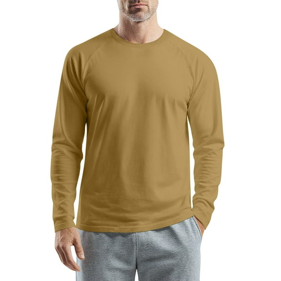 WTOBBY Men's Round Neck Raglan Long Sleeve T-Shirt Top Casual Everyday Shirt for Men in Comfortable Lightweight Design,Brown L