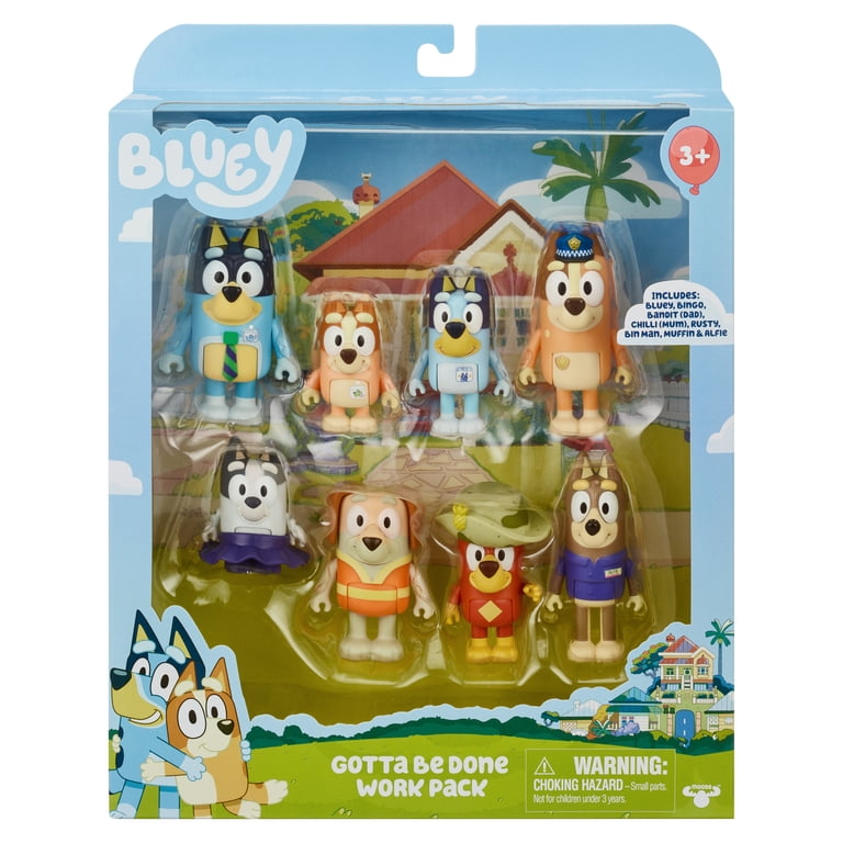 Bluey Playset: Gotta Be Done Work Pack with 8 Figures, Family and
