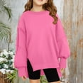 thumbnail image 2 of SGMVNU Girls Oversized Sweatshirt Long Sleeve 11-12 Years Crewneck Sweatshirts Kids Lightweight Side Slit Hem Cute Pullover Tops Hot Pink, 2 of 6