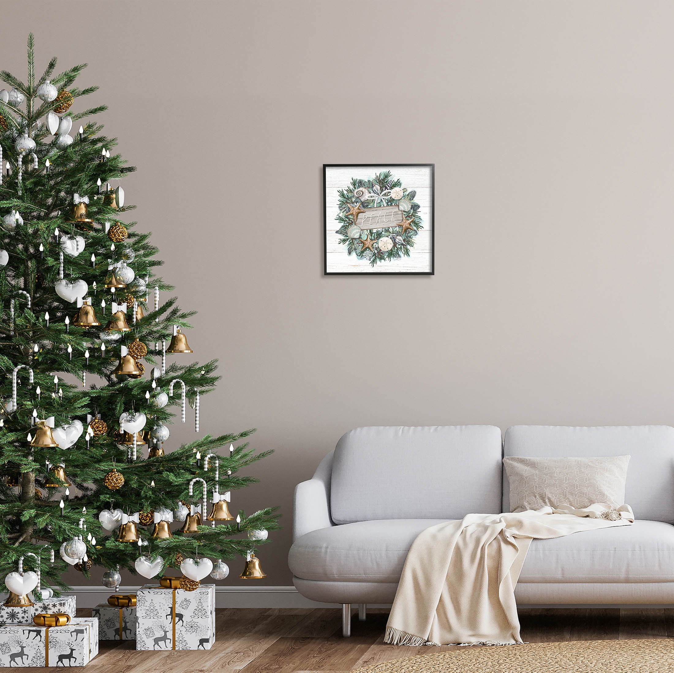 Stupell Industries Sea Life Holiday Peace Wreath Graphic Art Black Framed Art Print Wall Art, Design by Elizabeth Tyndall