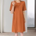 thumbnail image 3 of Moda mujer vestido suelto algodón lino camiseta vestido cuello redondo una línea vestido de sol FLhrweasw Nuevo, 3 of 9