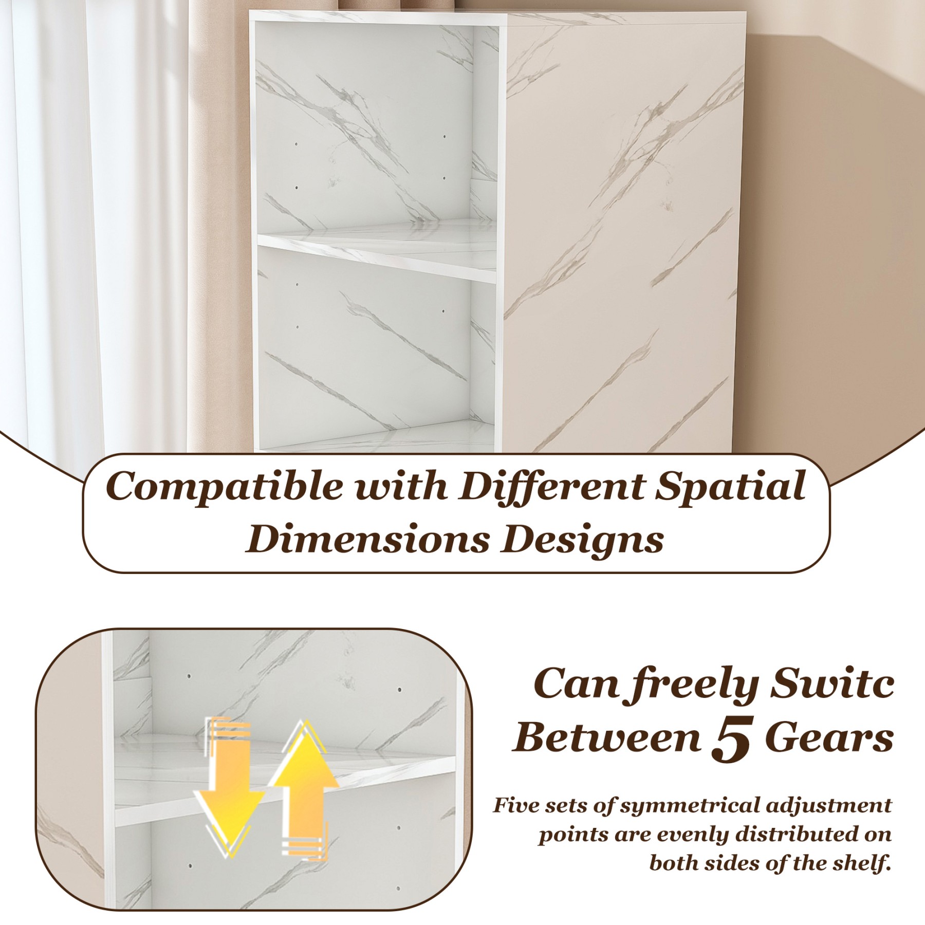 Office Desk,Computer Desk,Stretchable Desk,Foldable Desk with Storage Shelves & Wheels for Small Apartments,Offices,White Marble