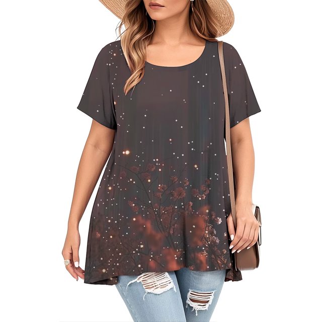 Ovzne Robes pour Femmes Robe Femme Ample à Manches Courtes Style Rétro à la Mode Imprimé Col Rond Grande Taille Robe Col Rond Femme Robe d'Été à Manches Courtes Imprimée Liquidation